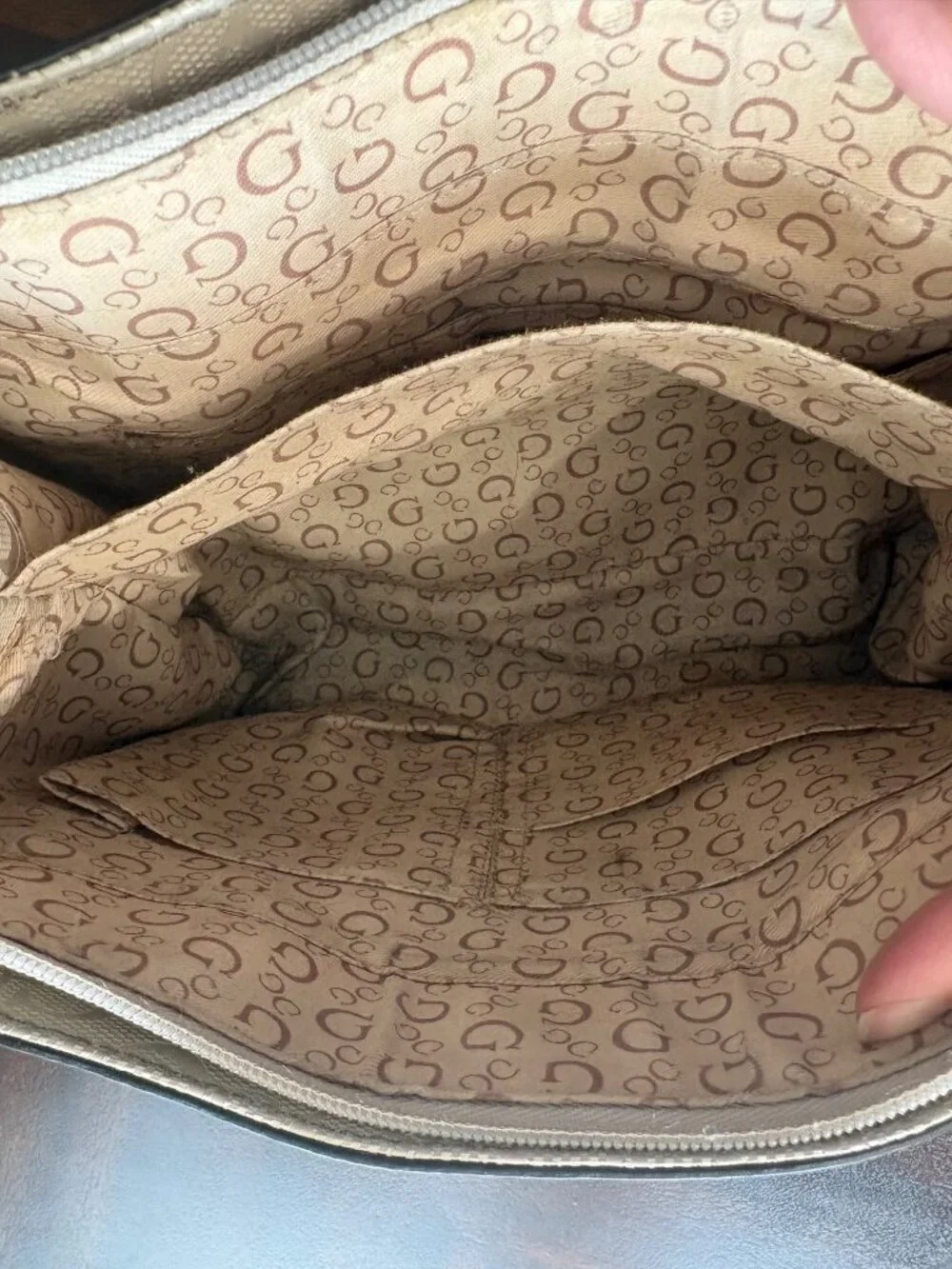 GUESS Beige Monogram Contemporary Classic Satchel Y2K Bag Chic Top Handle Purse